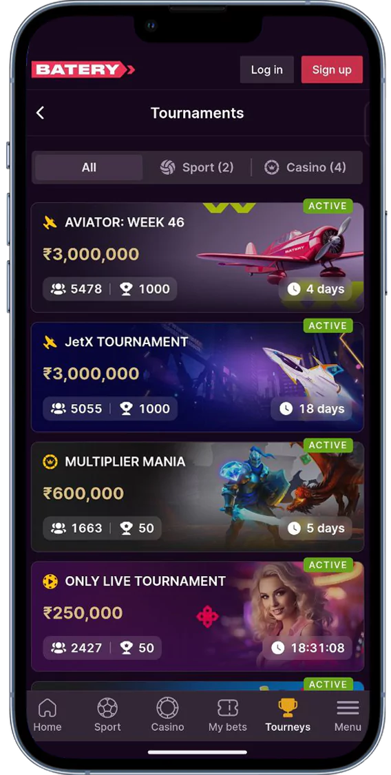 Screenshot of the Batery application promotions section