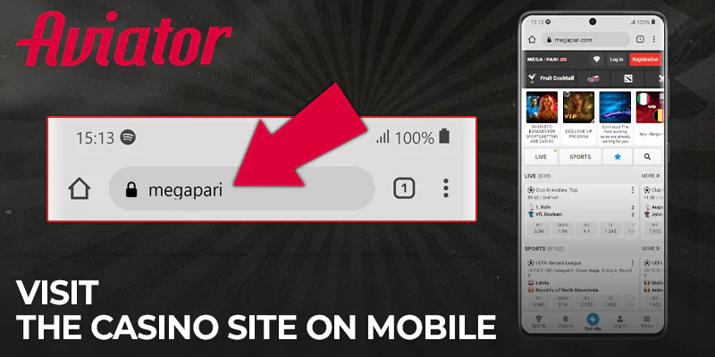 Visit the Megapari casino website from your Android device