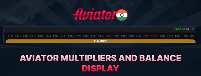 Aviator multipliers and balance display
