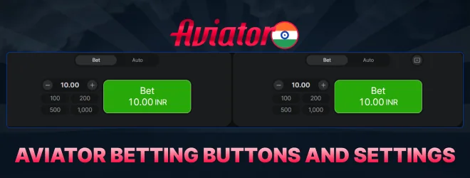 Aviator betting buttons and settings